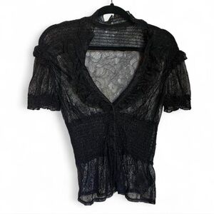 Y2K Black Lace Short-Sleeve V-Neck Women's Top